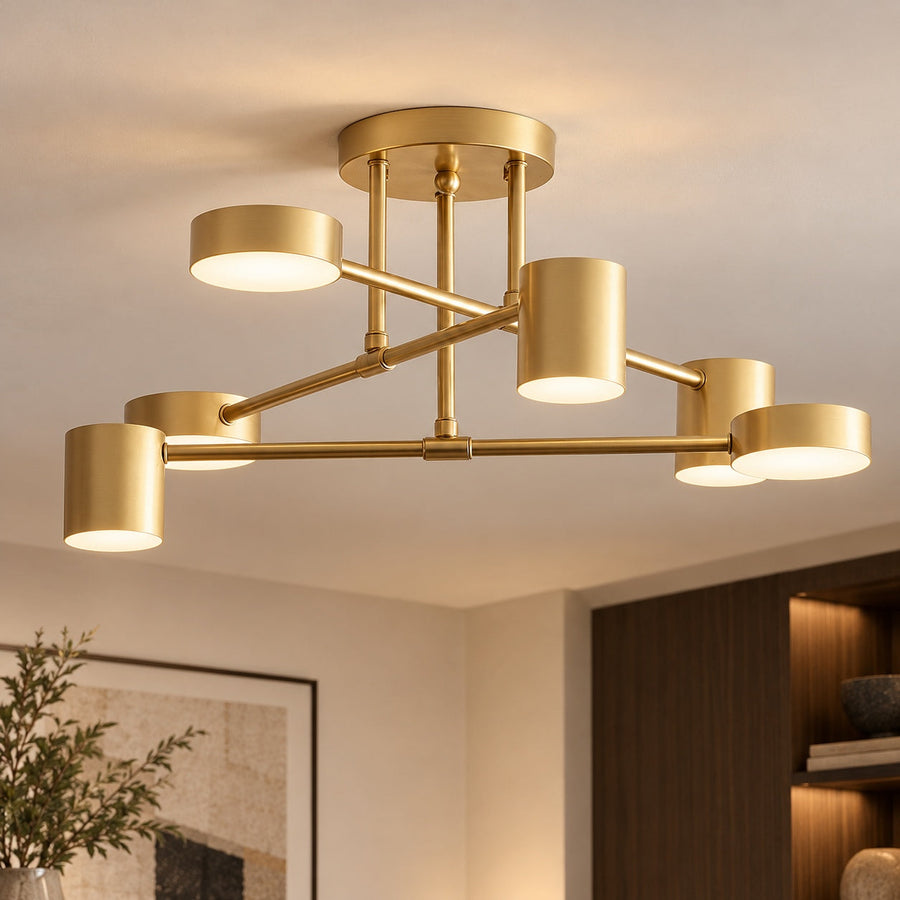 Sputnik 6 Light Flush Mount Ceiling Light in Black or Gold Triac Dimmable 57 cm