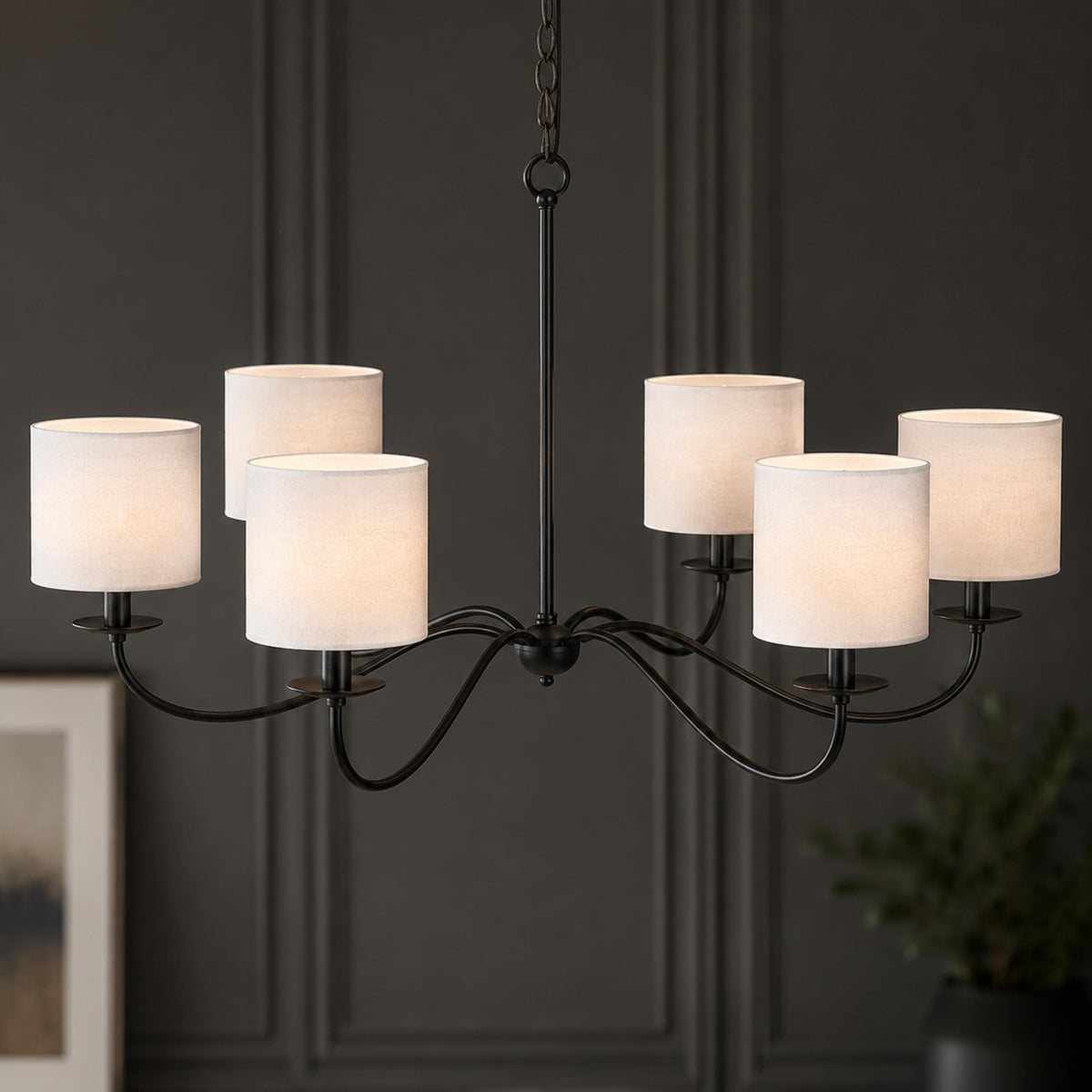 Curved Arm Six Light Chandelier 160 cm Black Brass or Nickel for Dining Room