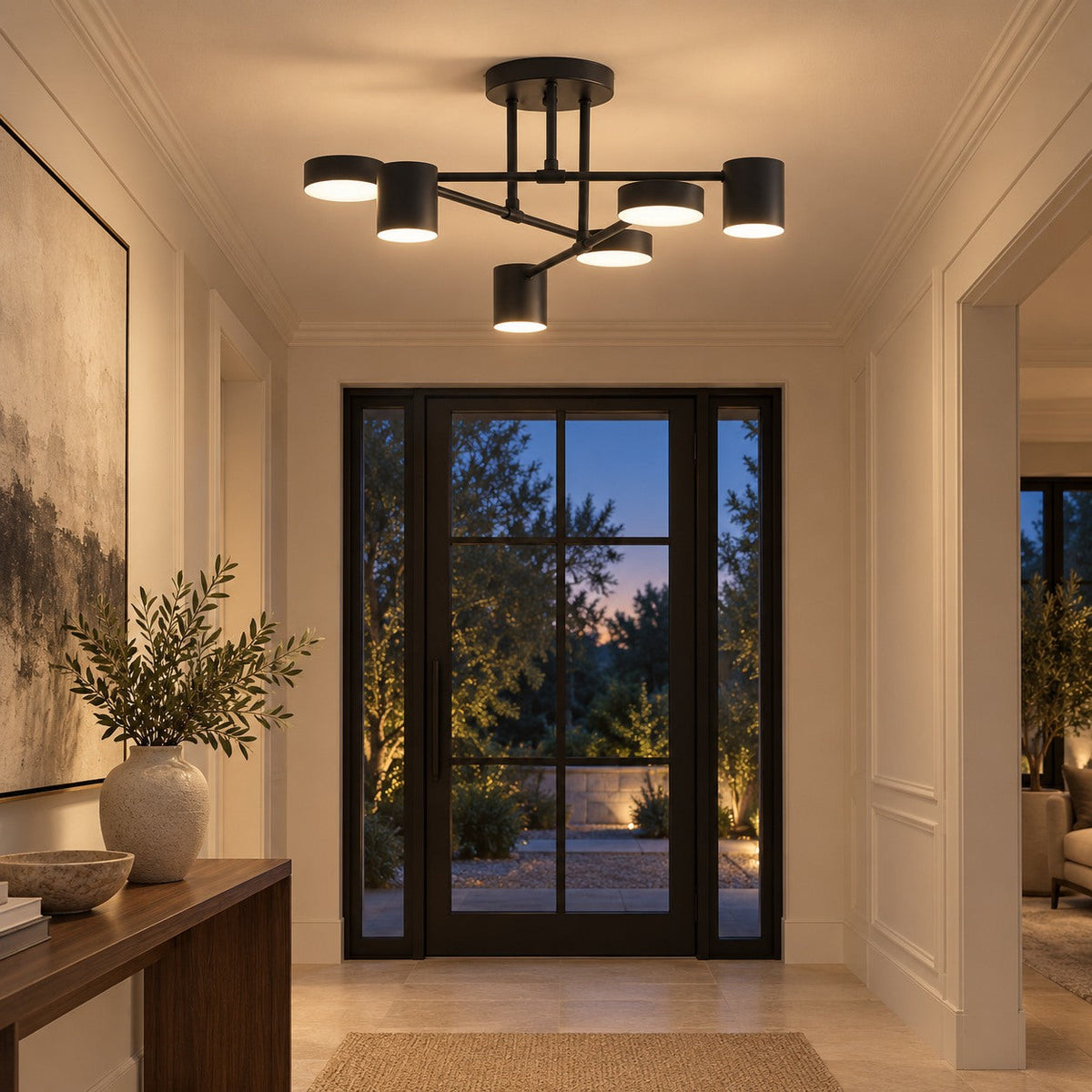 Sputnik 6 Light Flush Mount Ceiling Light in Black or Gold Triac Dimmable 57 cm