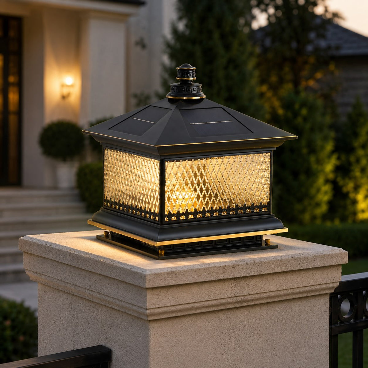 Diamond Glass Solar Post Light in Black Bronze or Copper Aluminium Remote IP65