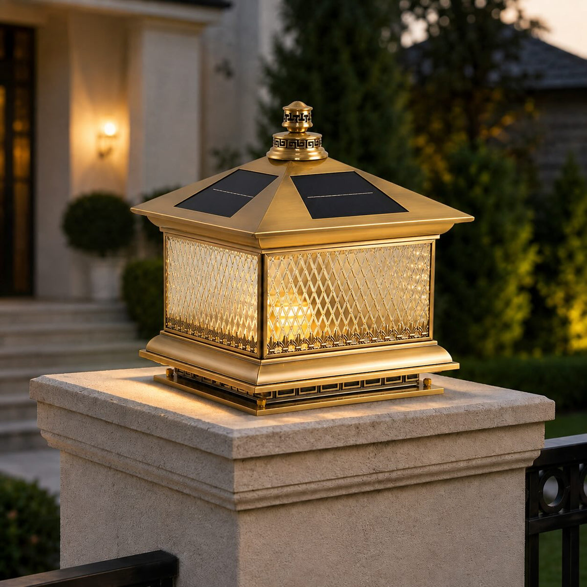 Diamond Glass Solar Post Light in Black Bronze or Copper Aluminium Remote IP65