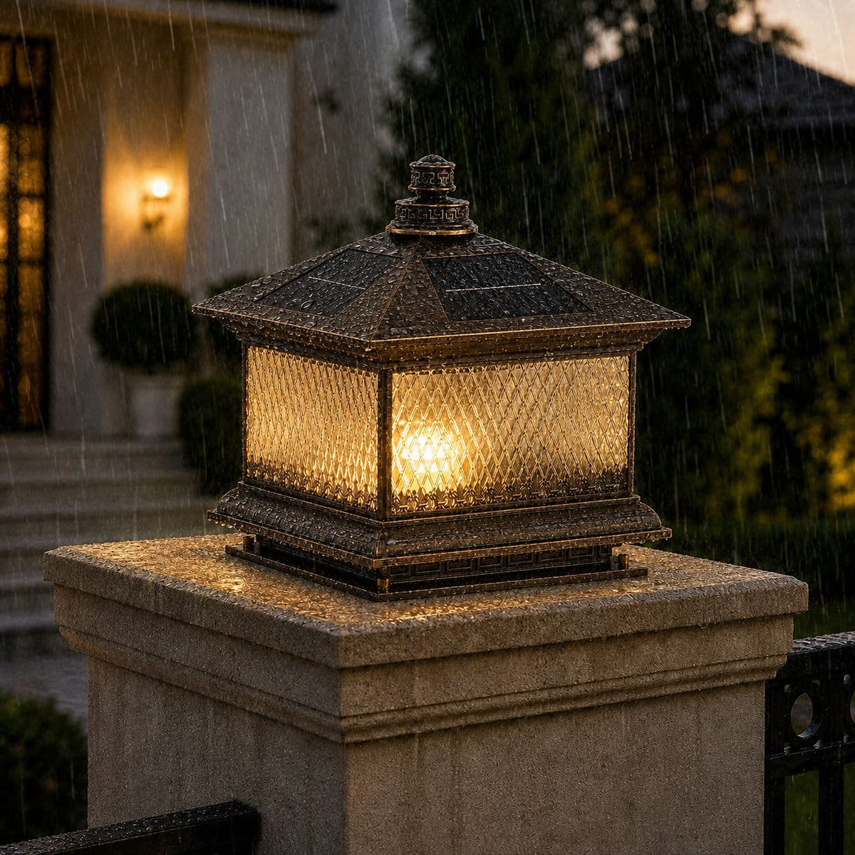 Diamond Glass Solar Post Light in Black Bronze or Copper Aluminium Remote IP65