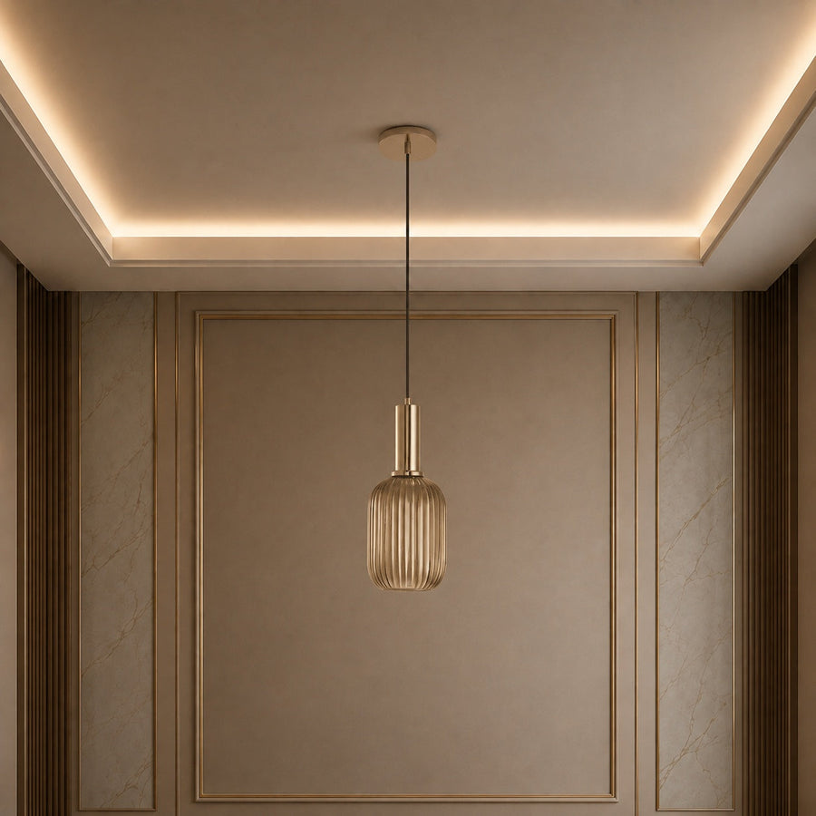 Ribbed Glass Perfume Bottle Pendant Light with Brass in Four Colours