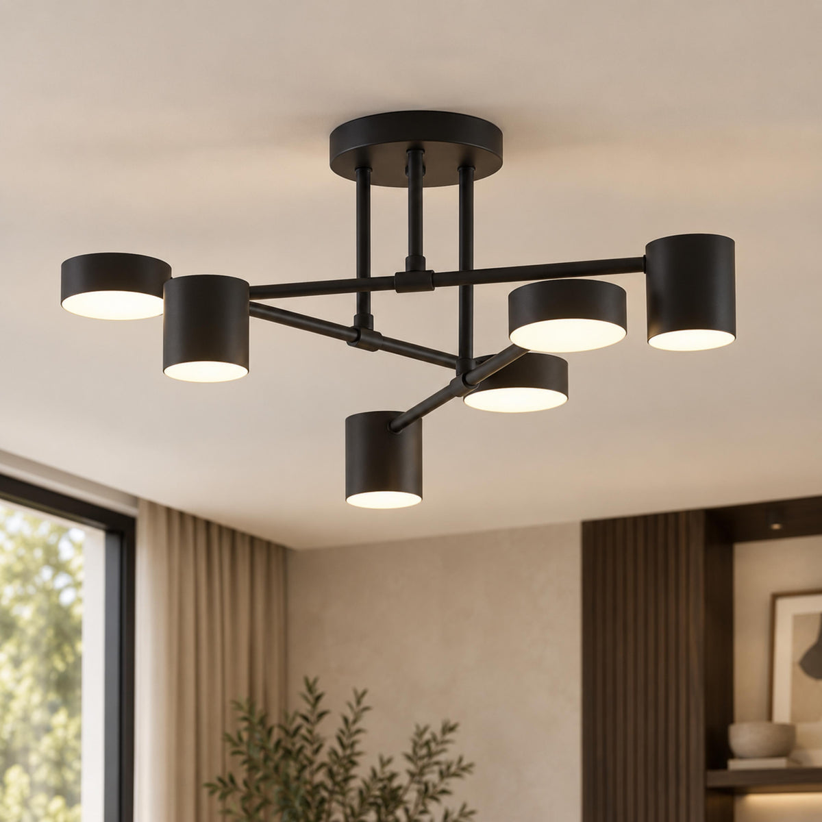 Sputnik 6 Light Flush Mount Ceiling Light in Black or Gold Triac Dimmable 57 cm