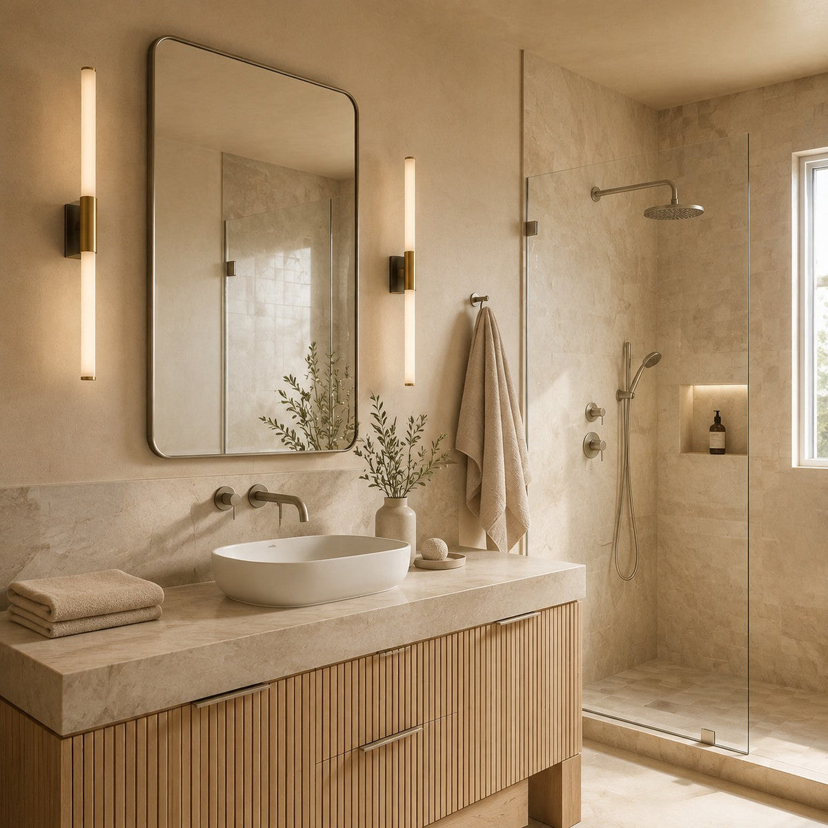 Ultra-Slim Linear LED Bathroom Wall Light Horizontal or Vertical Dimmable