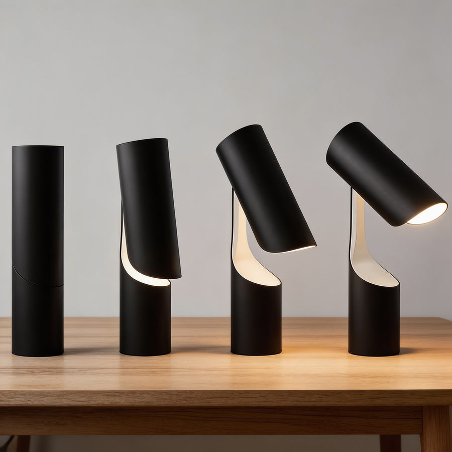 Matte Black Cylinder Desk Lamp Adjustable Head Integrated LED for Home Office