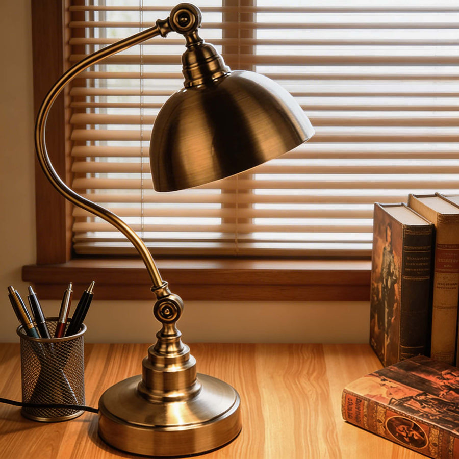 Bronze Iron Gooseneck Desk Lamp Vintage Industrial LED with Remote Control
