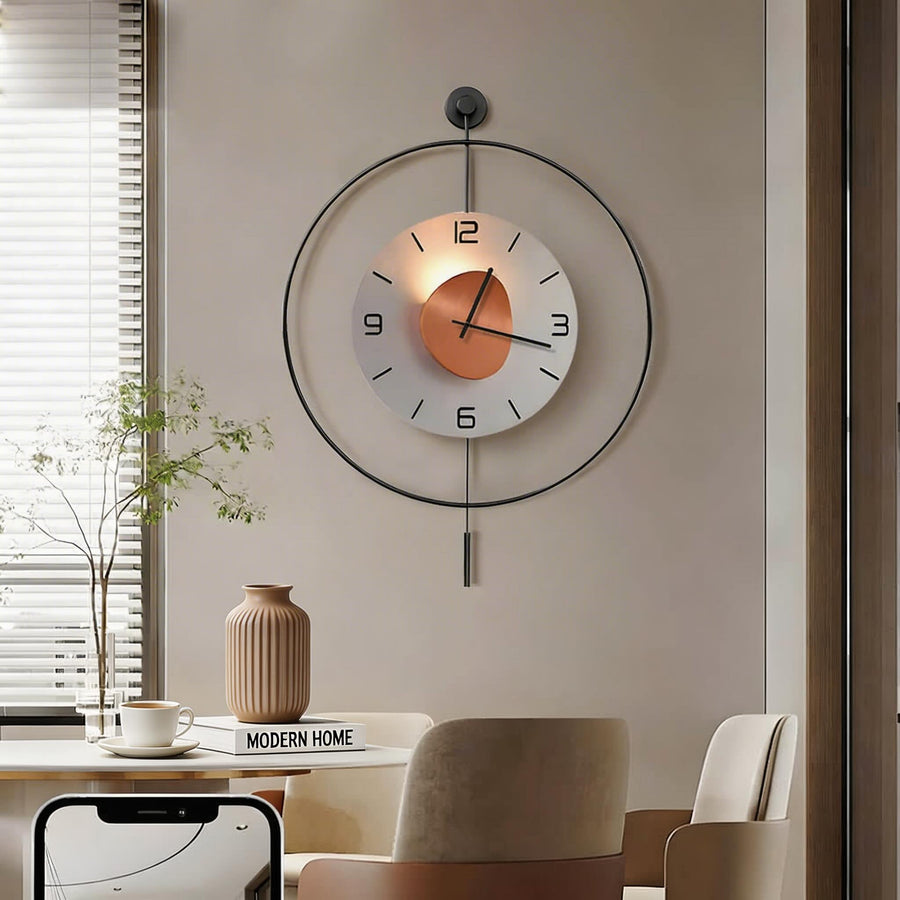 Backlit Abstract Art Wall Clock Floating Aluminium Dial LED Halo Battery