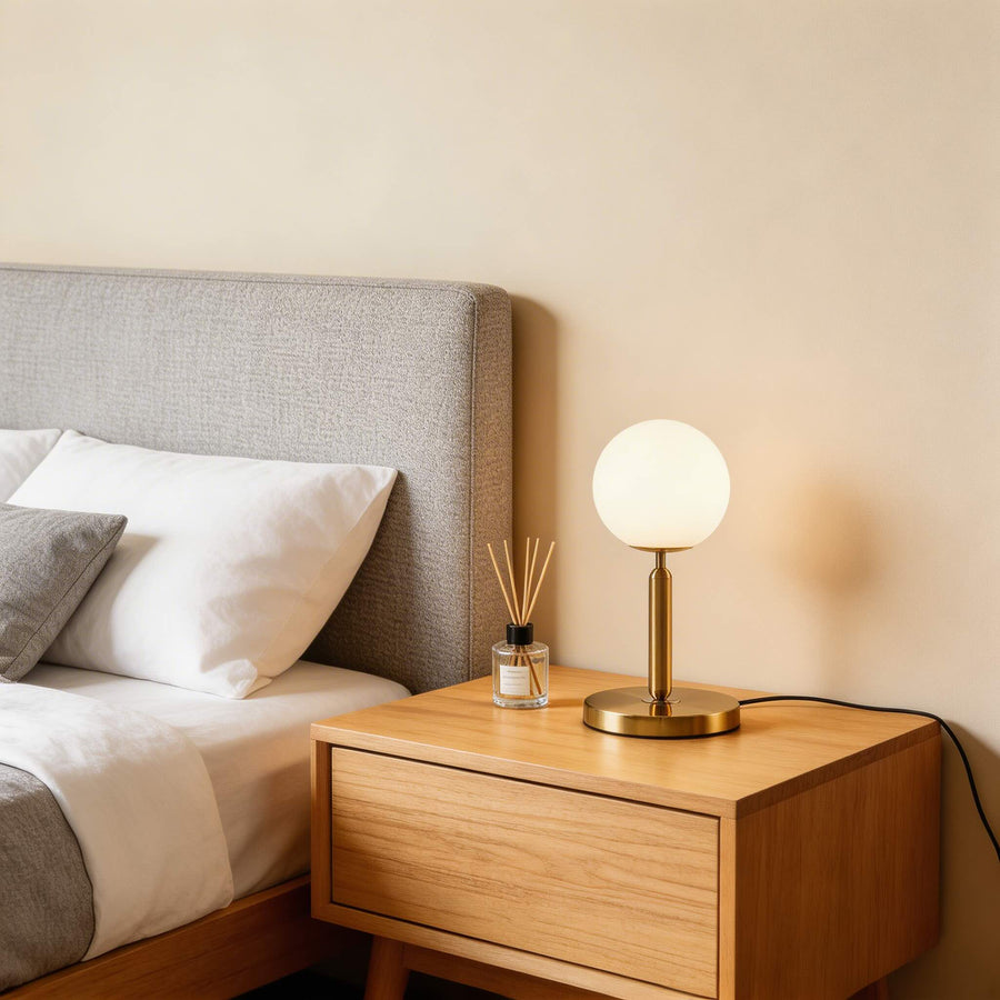Gold Base Glass Globe Bedside Lamp LED E26 Bulb Included for Bedroom