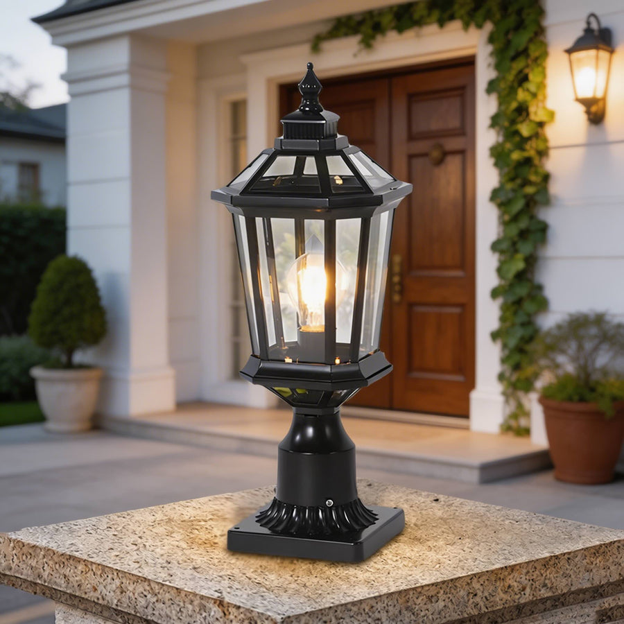 Pagoda Octagonal Glass Pillar Light Solar with Remote or Hardwired IP65