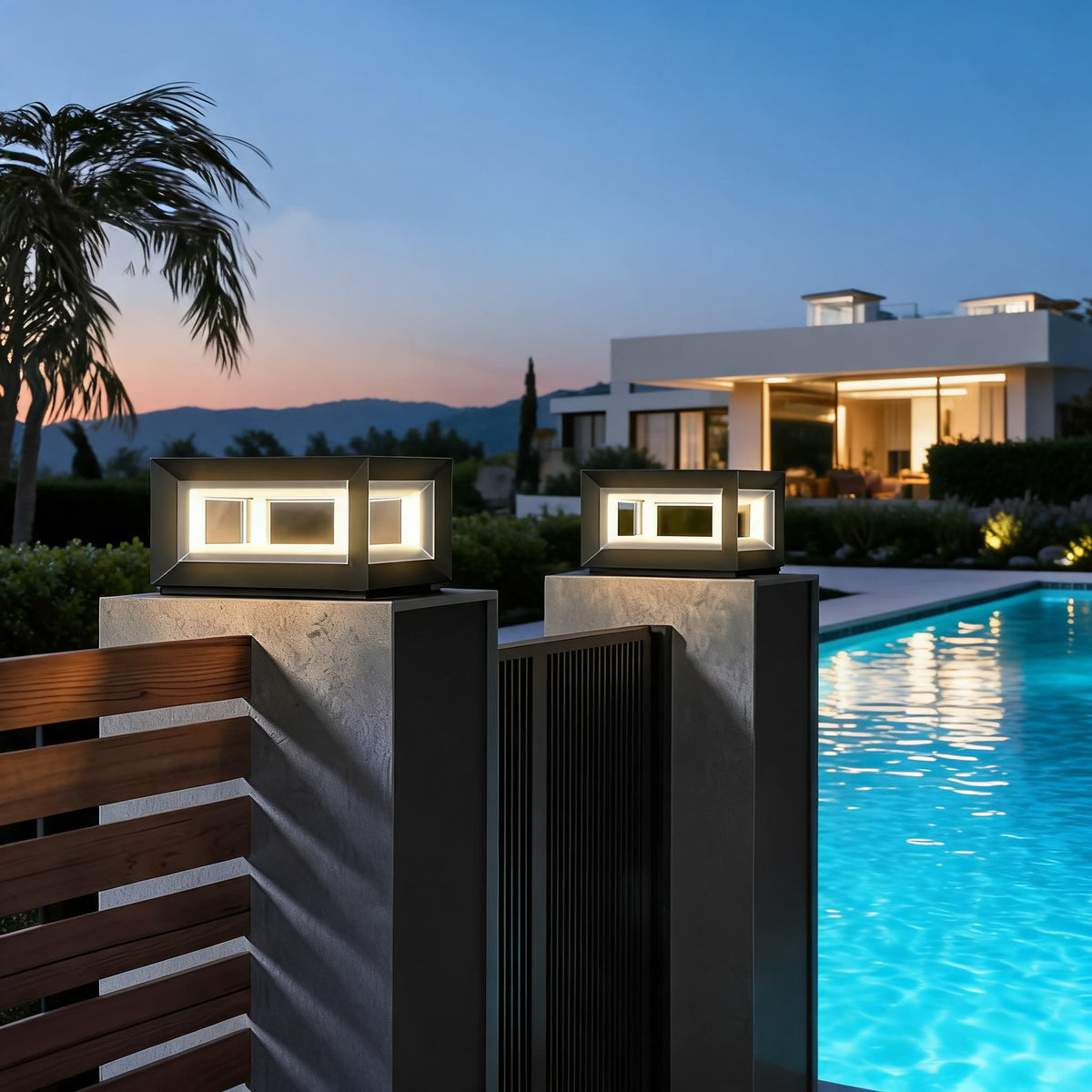 Rectangular Stainless Steel LED Post Light Solar or Hardwired IP65 Four Sizes