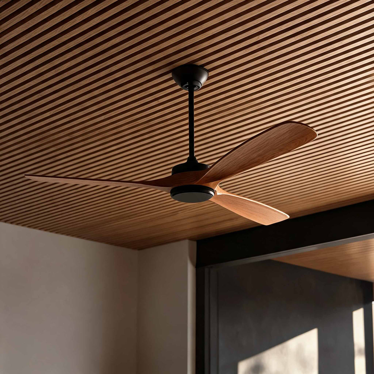 Walnut Wood Blade Outdoor Ceiling Fan IP65 Waterproof 6 Speed 105 to 152 cm