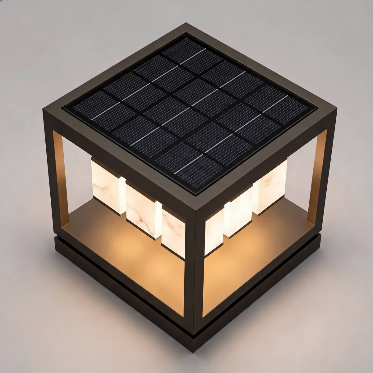 Layered Square Deck Post Light Stainless Steel Solar 12V or Hardwired Warm LED