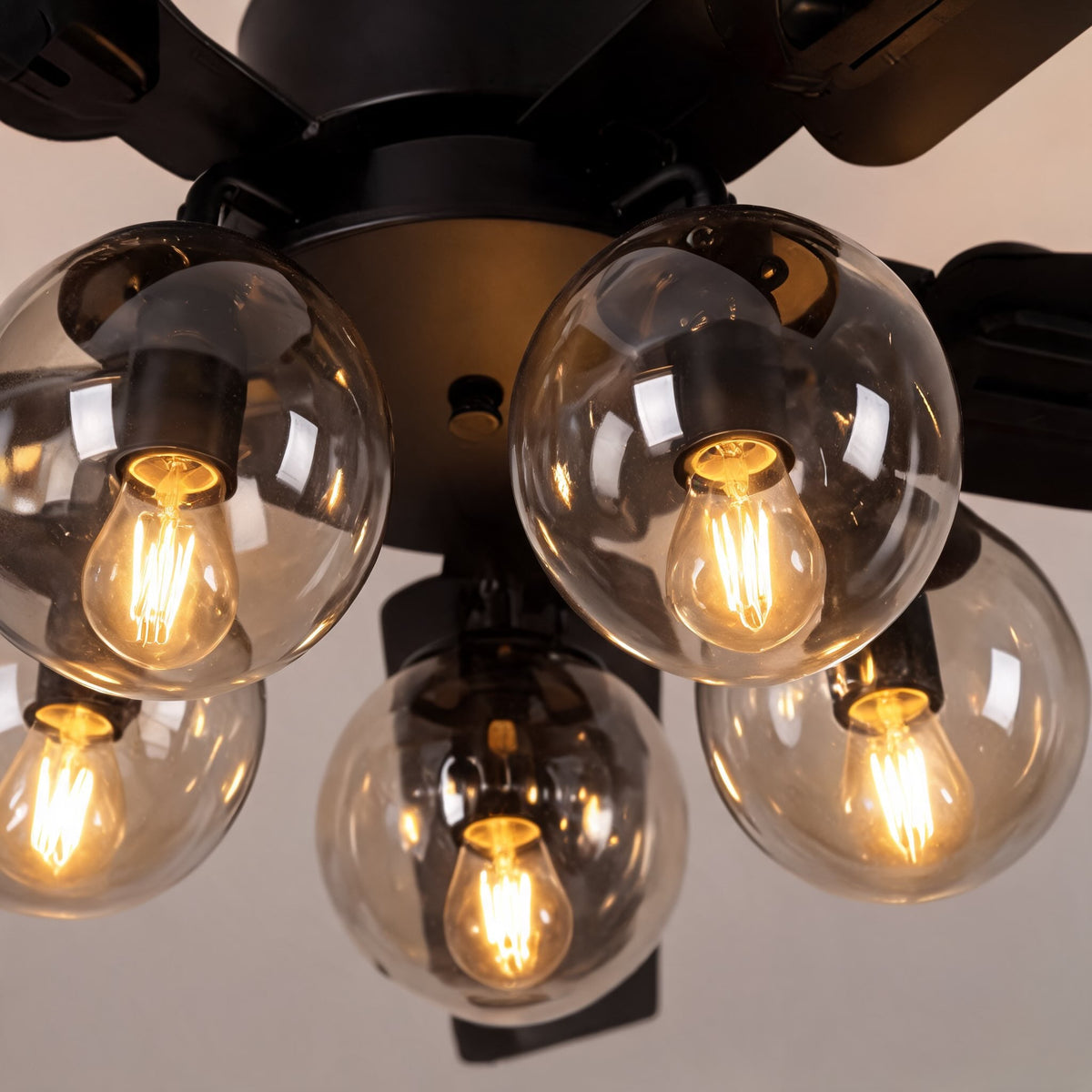 Industrial Black Metal Ceiling Fan with LED Light 3-Speed in Three Sizes