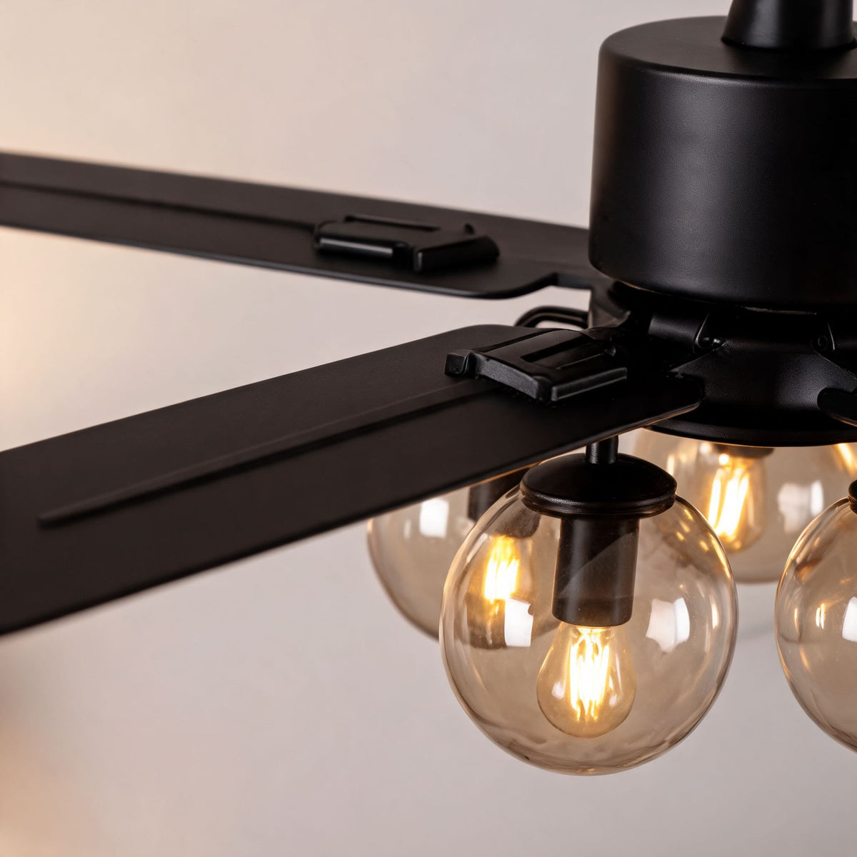 Industrial Black Metal Ceiling Fan with LED Light 3-Speed in Three Sizes