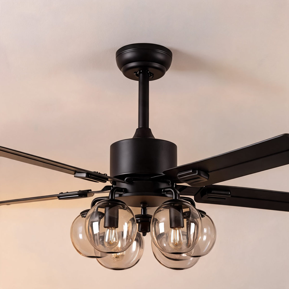 Industrial Black Metal Ceiling Fan with LED Light 3-Speed in Three Sizes