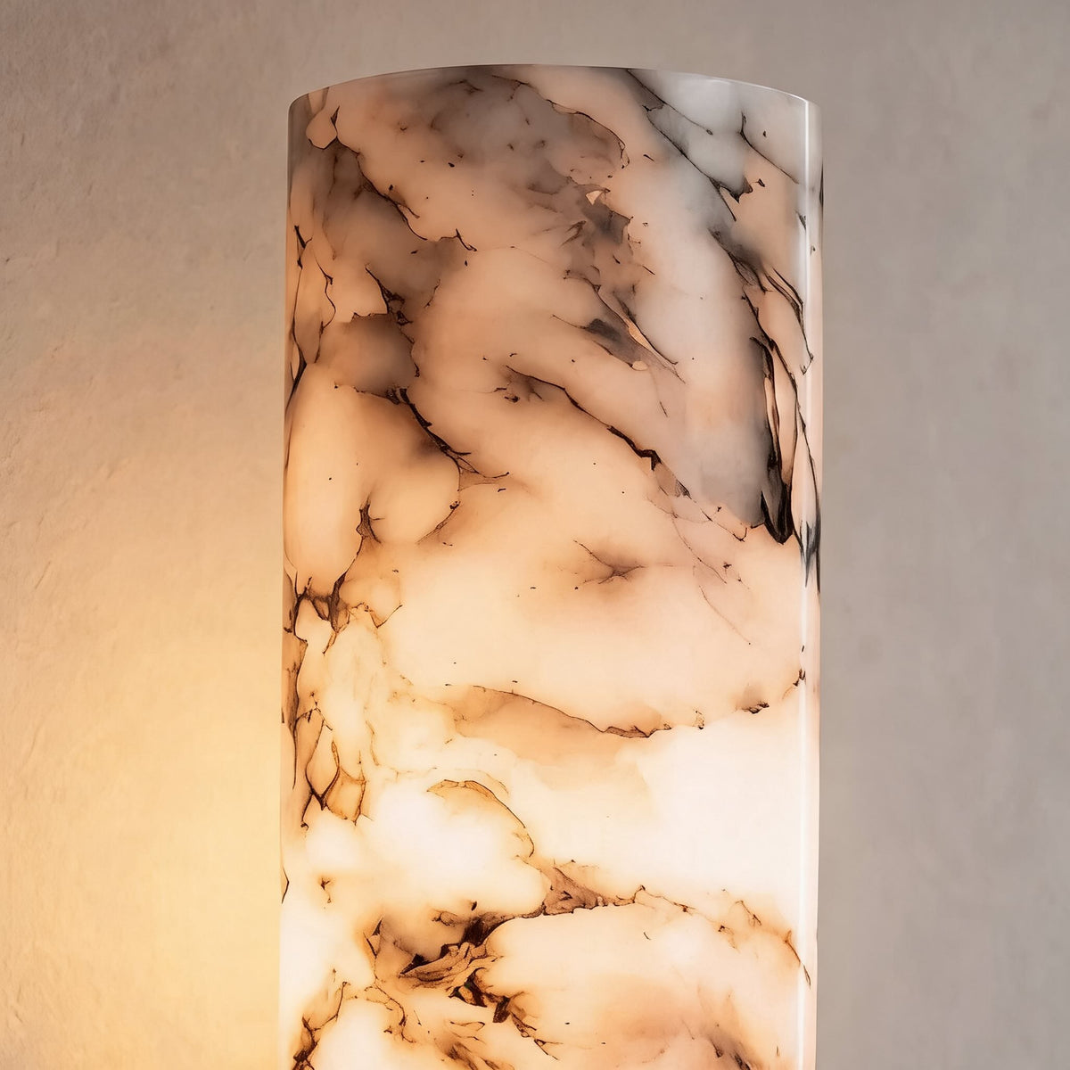 Alabaster Cylinder Wall Sconce Fluted Copper Base Natural Stone Totem Light