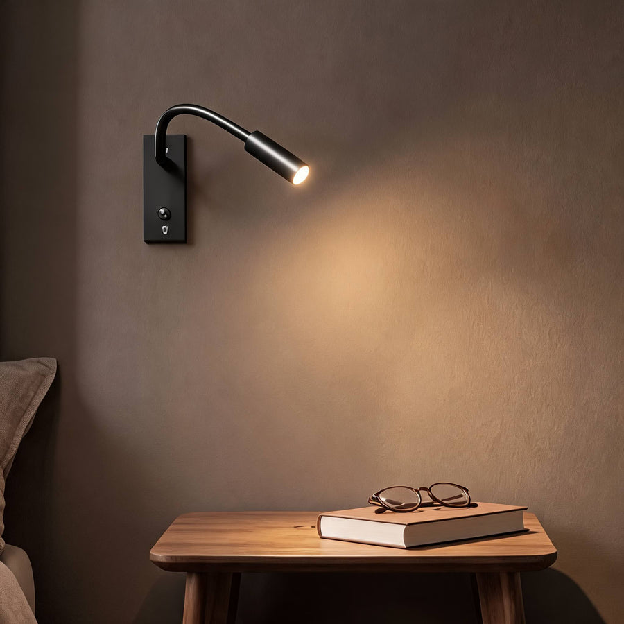 Flexible Gooseneck LED Wall Reading Light Hardwired Toggle Switch Bedside Lamp