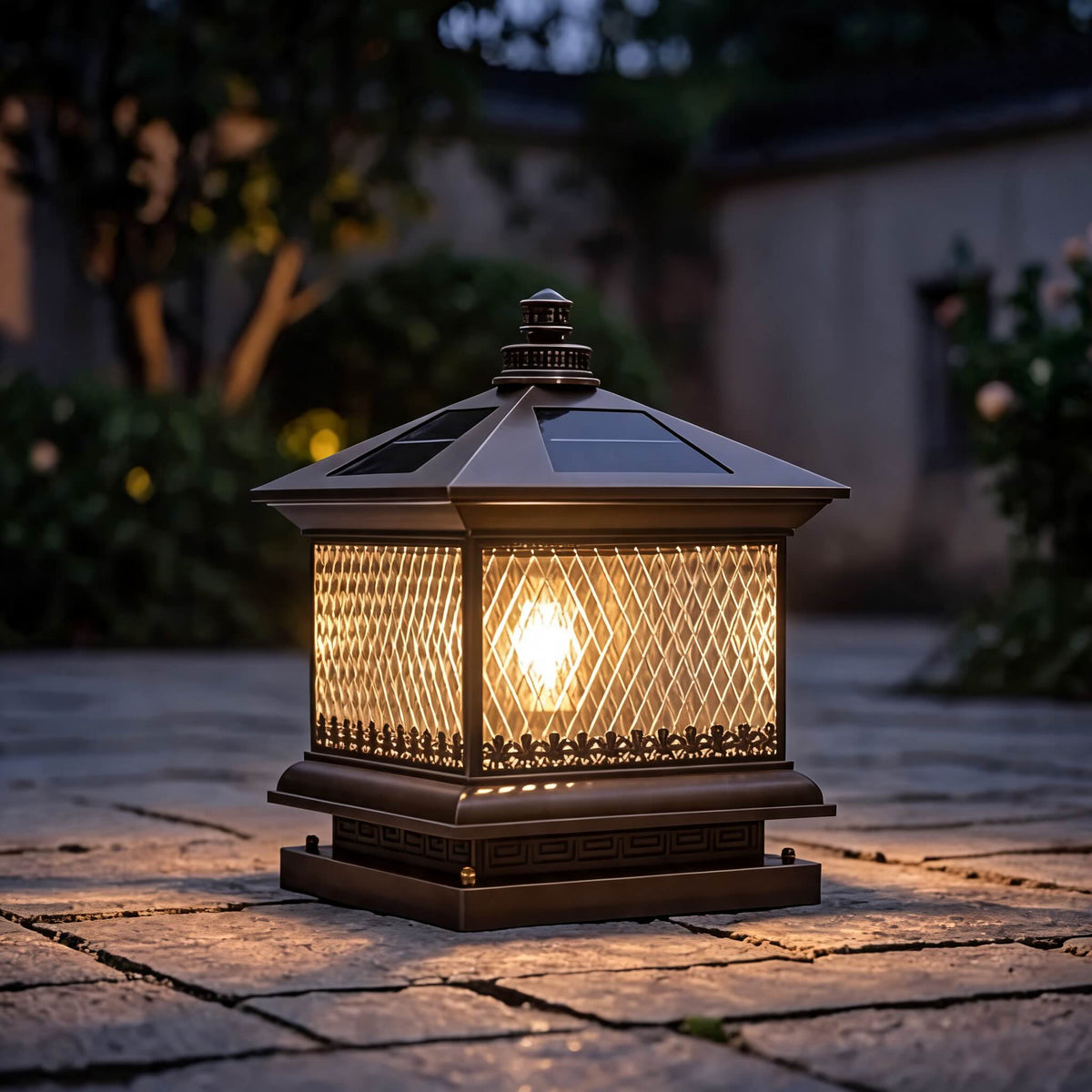 Diamond Glass Solar Post Light in Black Bronze or Copper Aluminium Remote IP65