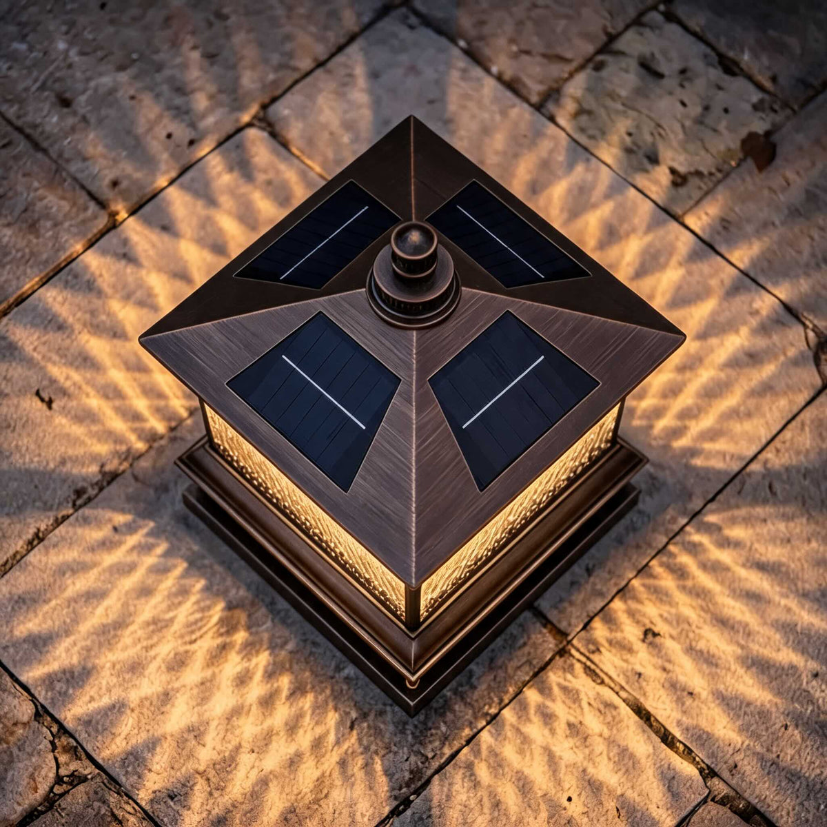 Diamond Glass Solar Post Light in Black Bronze or Copper Aluminium Remote IP65