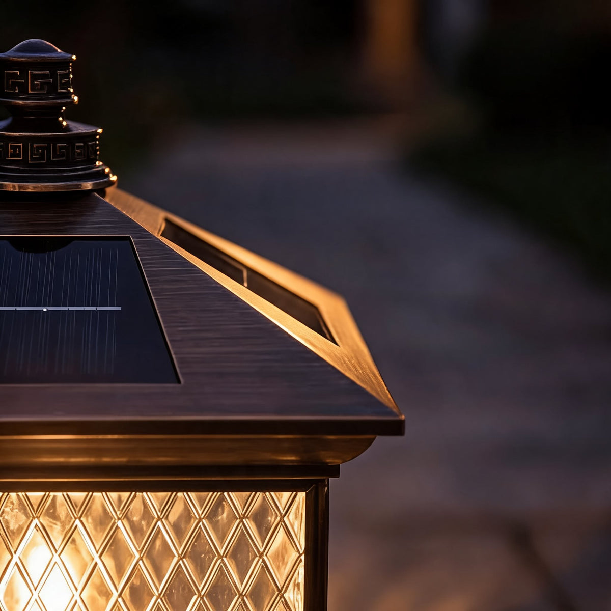 Diamond Glass Solar Post Light in Black Bronze or Copper Aluminium Remote IP65