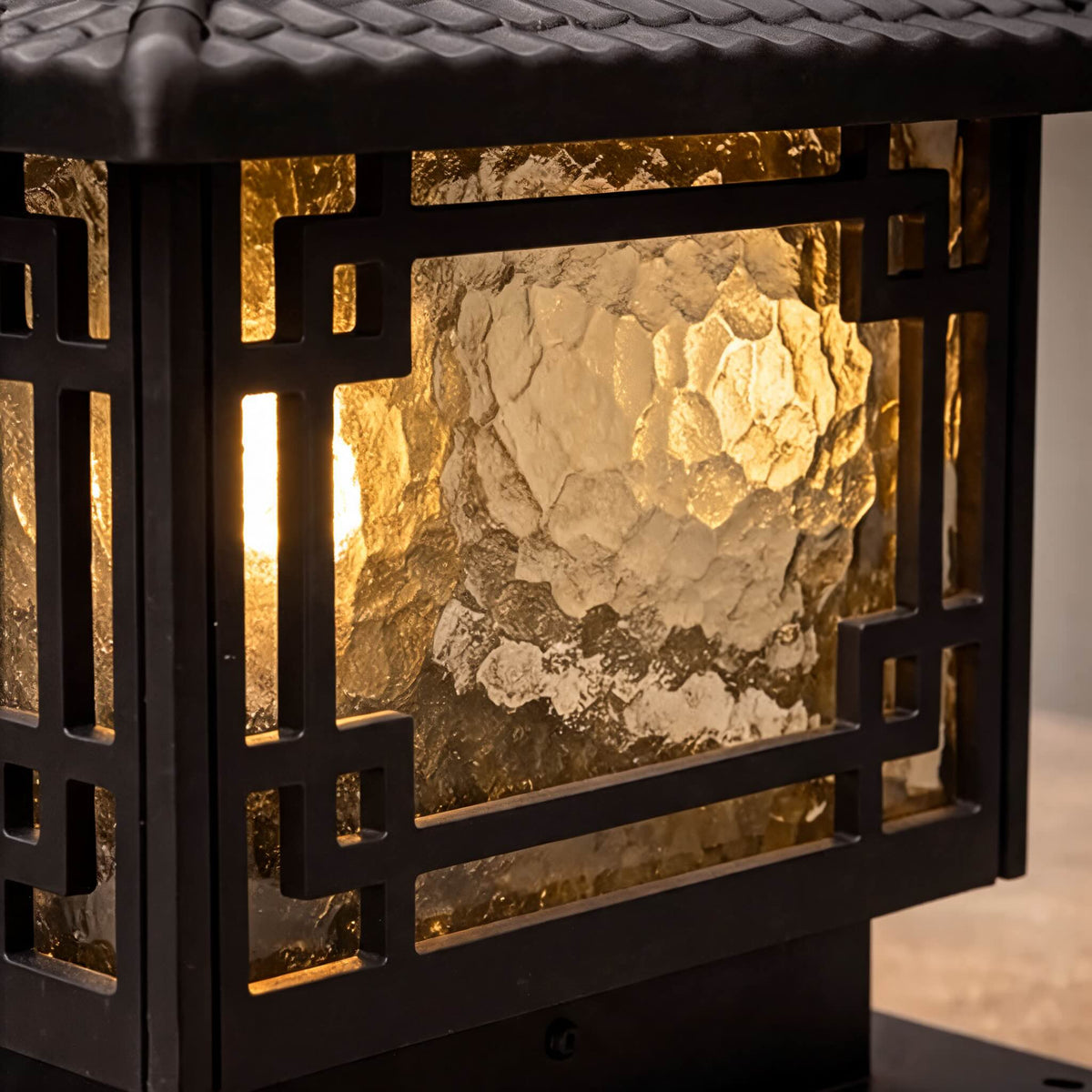 Coffee Gold Square Frosted Glass Pillar Light Solar or Hardwired for Garden IP54