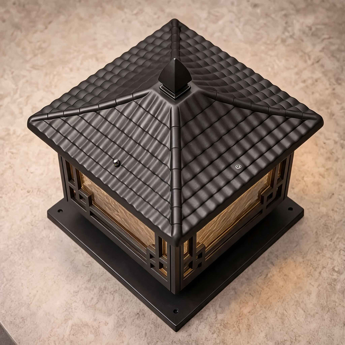 Coffee Gold Square Frosted Glass Pillar Light Solar or Hardwired for Garden IP54