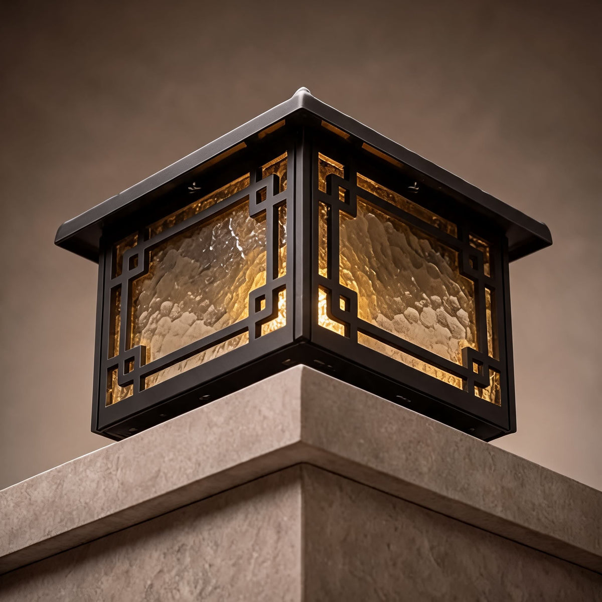 Coffee Gold Square Frosted Glass Pillar Light Solar or Hardwired for Garden IP54