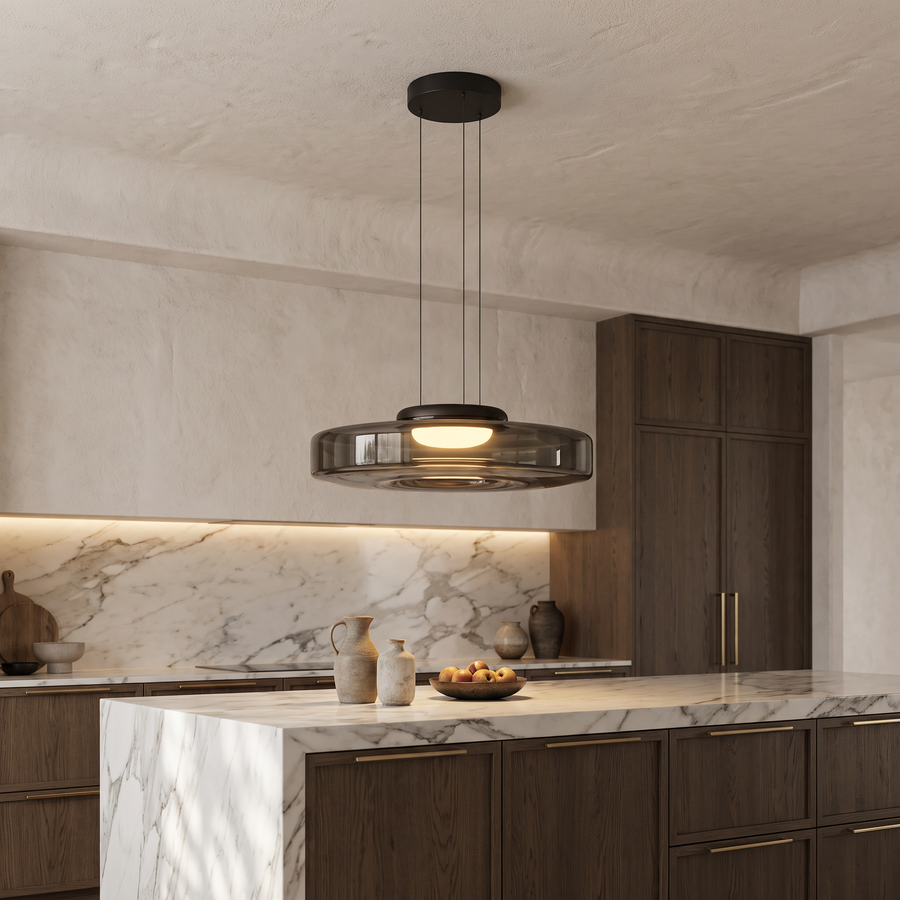 Modern Glass Pendant Light Hanging - Smoke grey / 25cm | 9.8in / warm light
