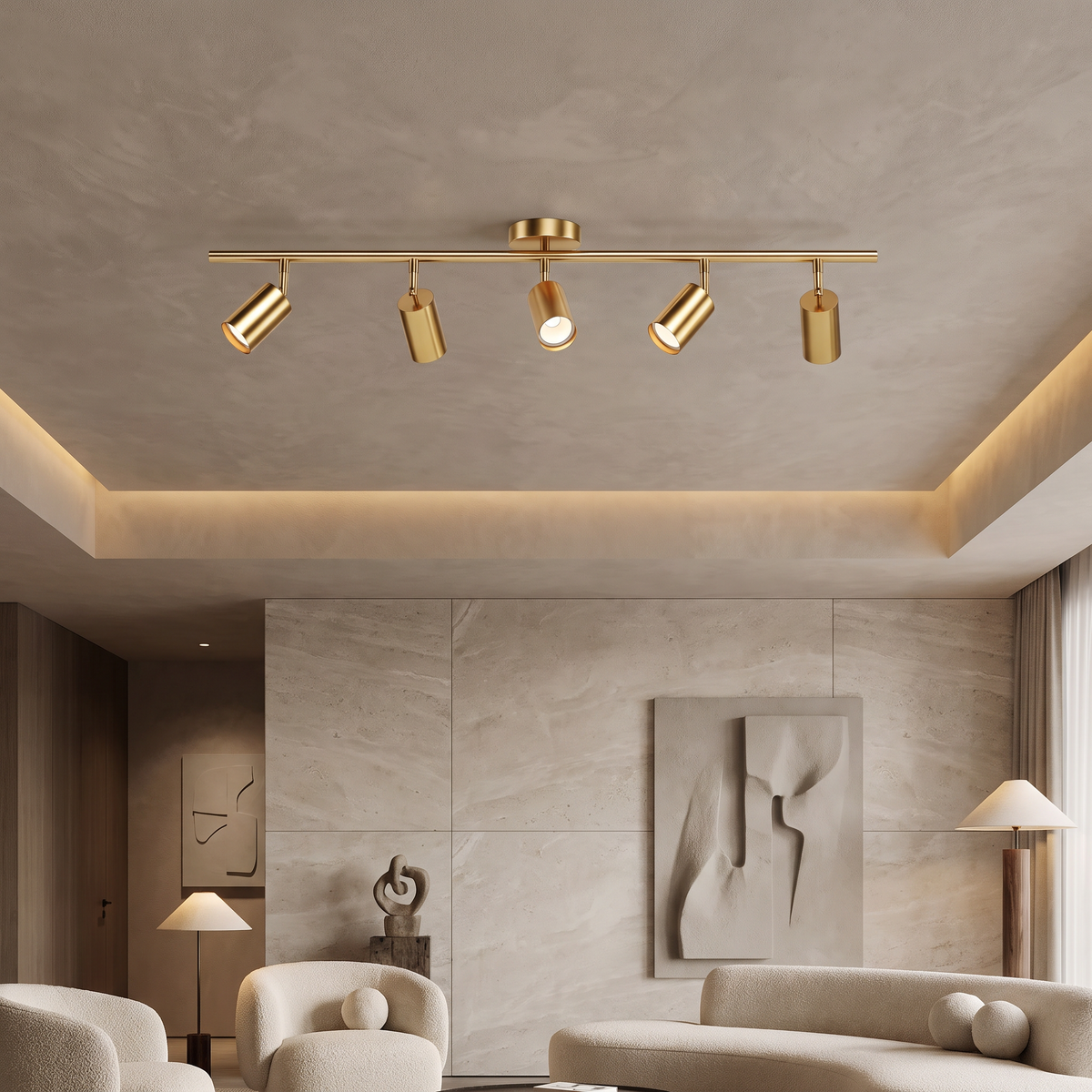 Modern Ceiling Light Adjustable Flush - 5 Heads Gold