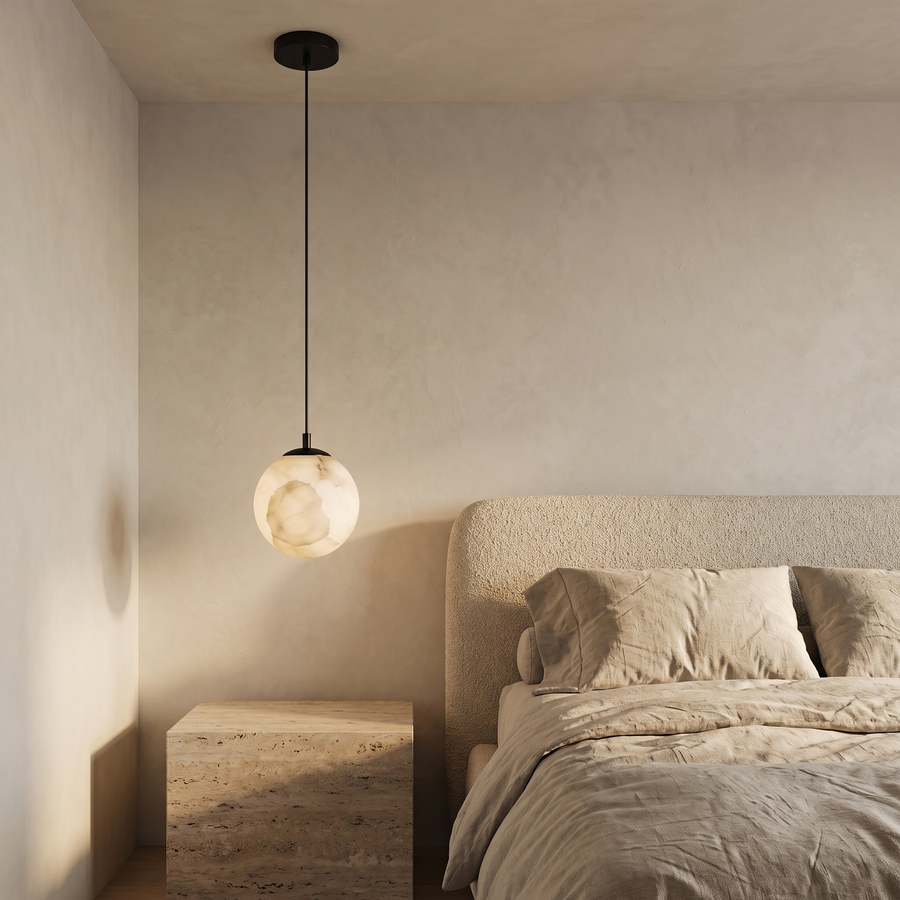 Modern Alabaster Globe Pendant Light - Black / 10cm | 3.9'