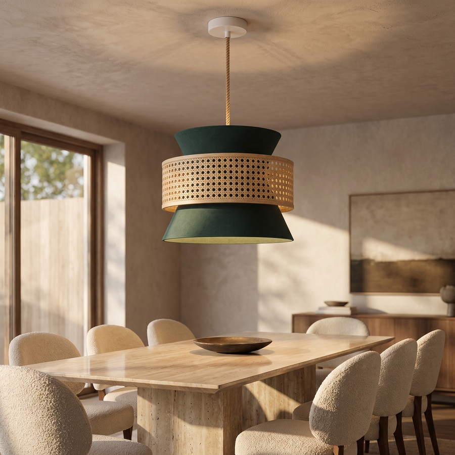 Modern Rattan Pendant Light Hanging - Small Ø 15.7in × H 11.8in | Ø 40 cm × H 30 cm / Green