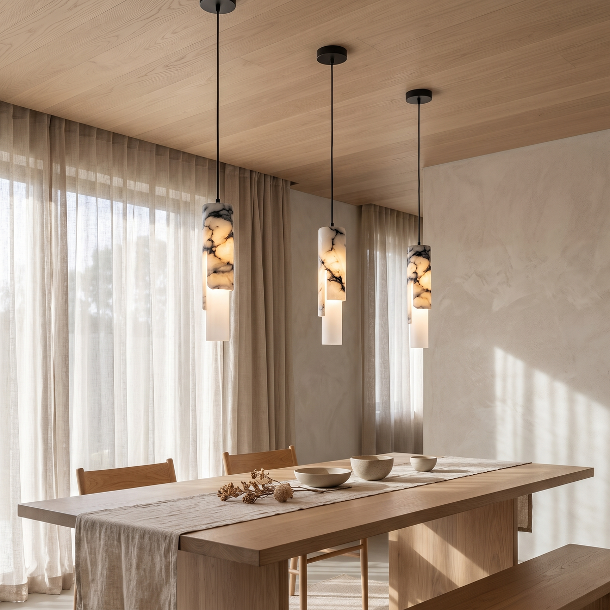 Nordic Pendant Light Hanging Alabaster - Line Shape