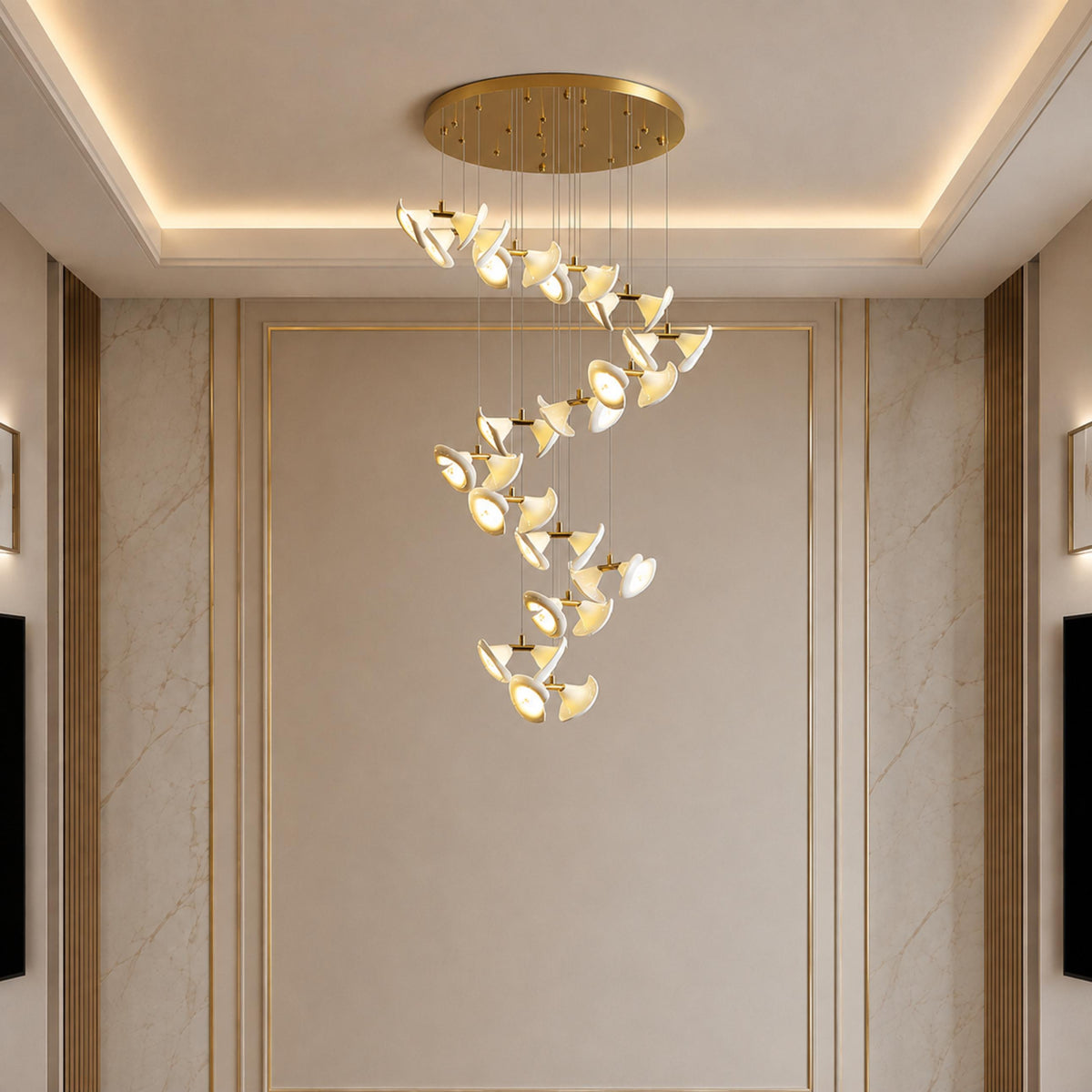 Double Horn Ceramic Trumpet Chandelier Gold Iron LED 14 to 128 Light