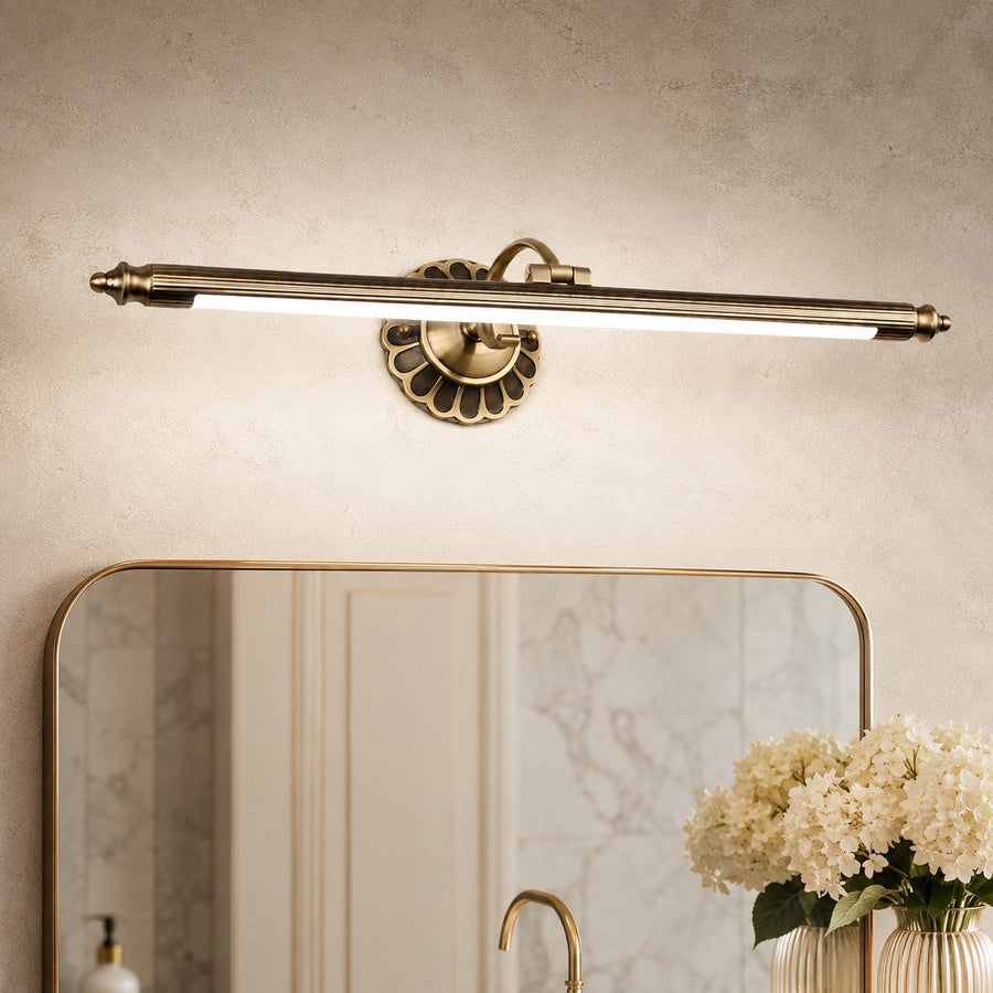 Bronze Retro Cylinder LED Vanity Light with Floral Wallplate 70 or 90cm