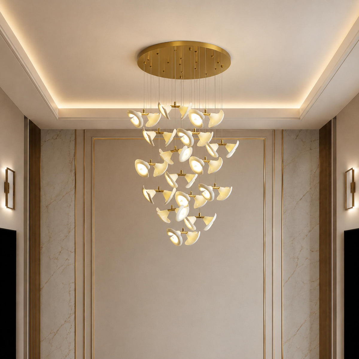 Double Horn Ceramic Trumpet Chandelier Gold Iron LED 14 to 128 Light