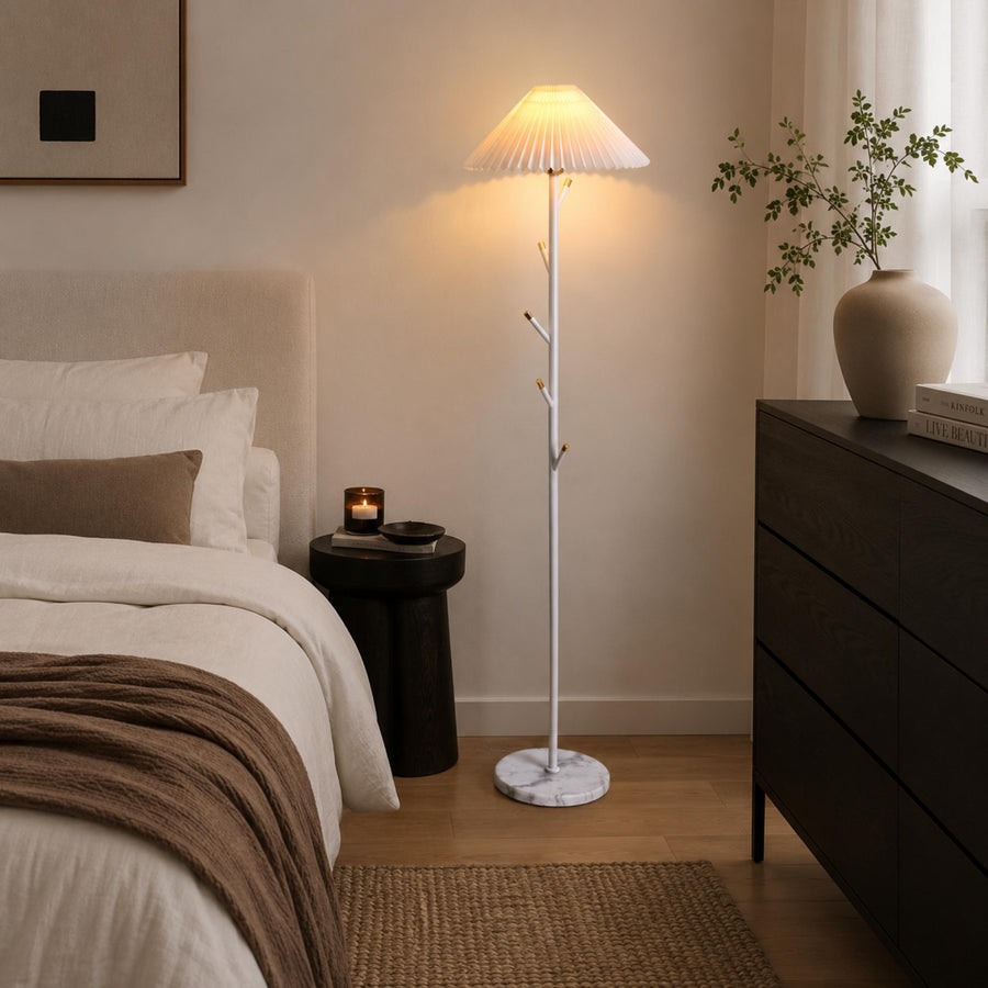 Coat Rack Floor Lamp with Marble Base & Iron Frame for Entryway & Bedroom
