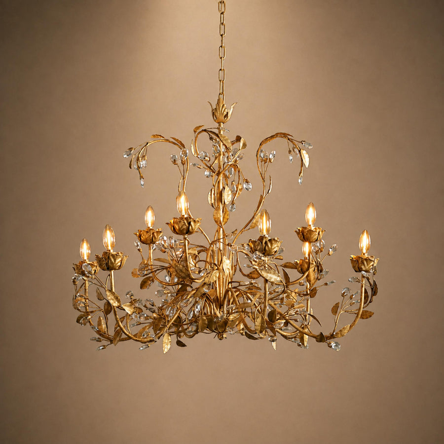 Crystal Leaf Branch Round Chandelier Gold or Bronze 92 or 120 cm for Foyer