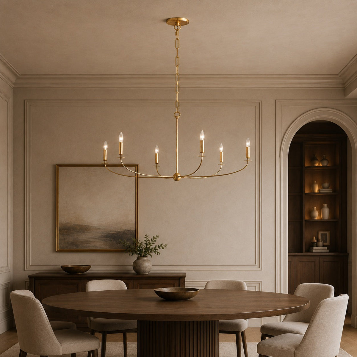 Antique Gold Leaf Iron Round Chandelier 6 or 8 Light for Dining Room & Foyer