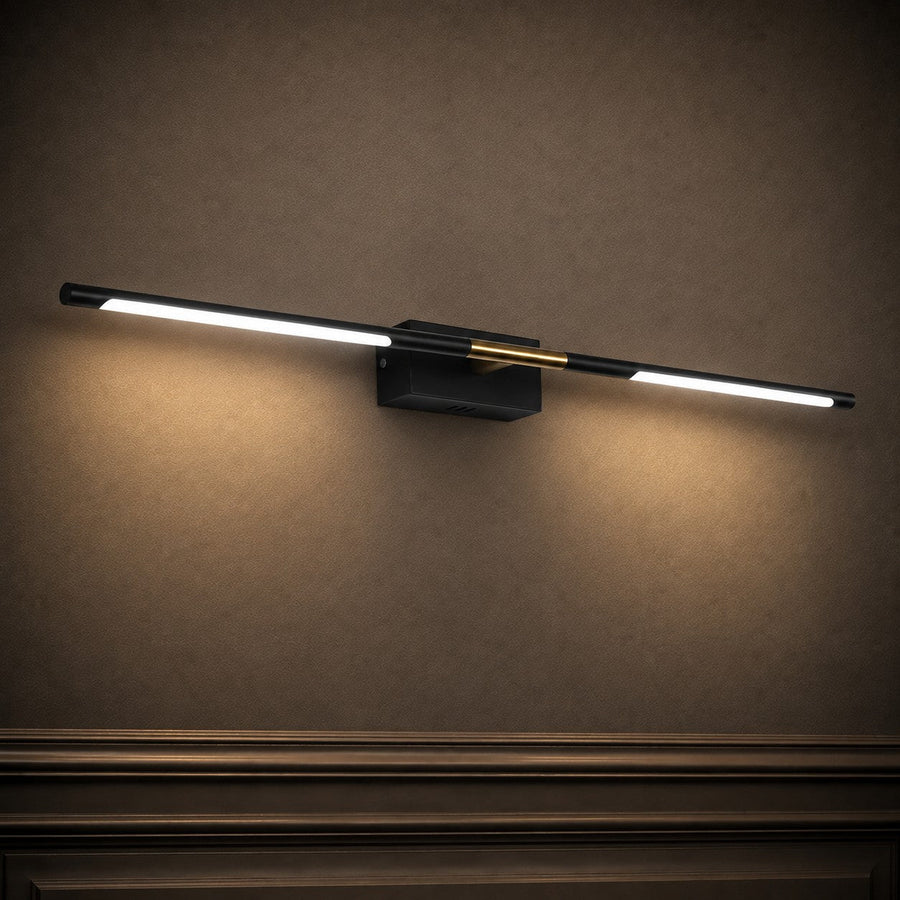 Gold Accent Black Acrylic Vanity Light Bar LED Soft Glow Hotel Style 60 or 100cm