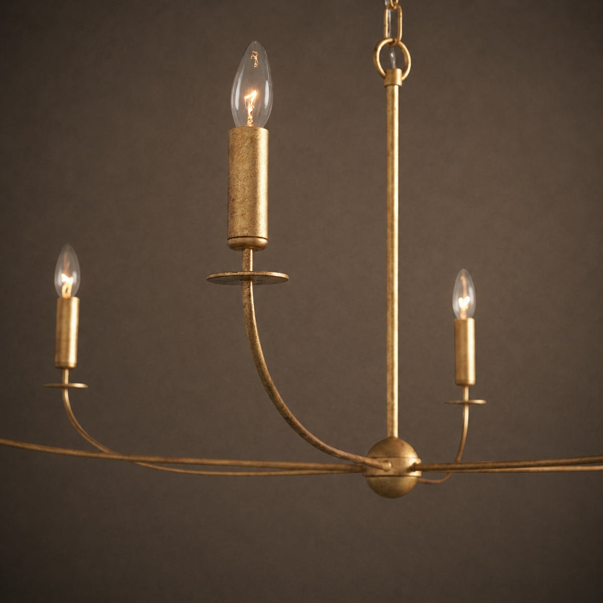 Antique Gold Leaf Iron Round Chandelier 6 or 8 Light for Dining Room & Foyer
