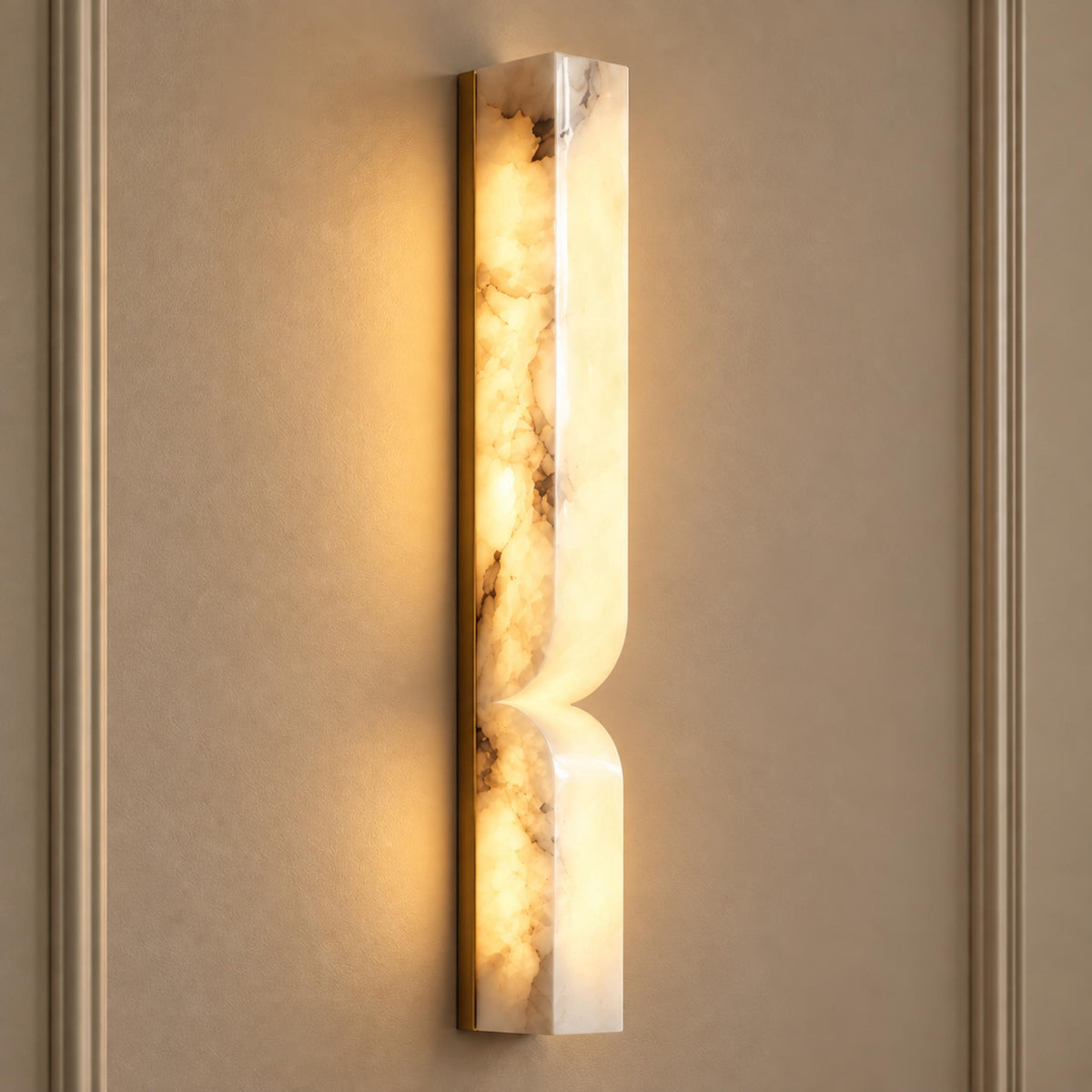 Carved Alabaster Pinched LED Wall Sconce 35 60 or 90 cm Gold Black or Nickel
